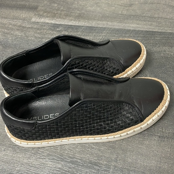 J/Slides Kayla Black Woven Leather Espadrille Sneakers size 6.5 - Picture 3 of 9